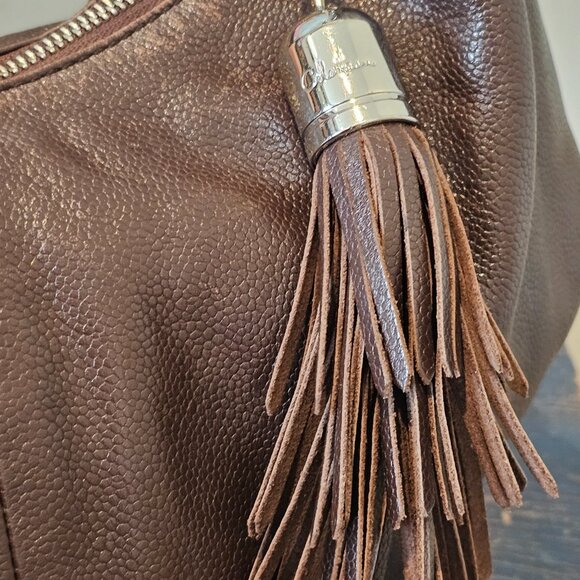 Cole Haan Crescent Hobo Chocolate Brown Pebbled Leather Silver hardware Tassel - Picture 4 of 11